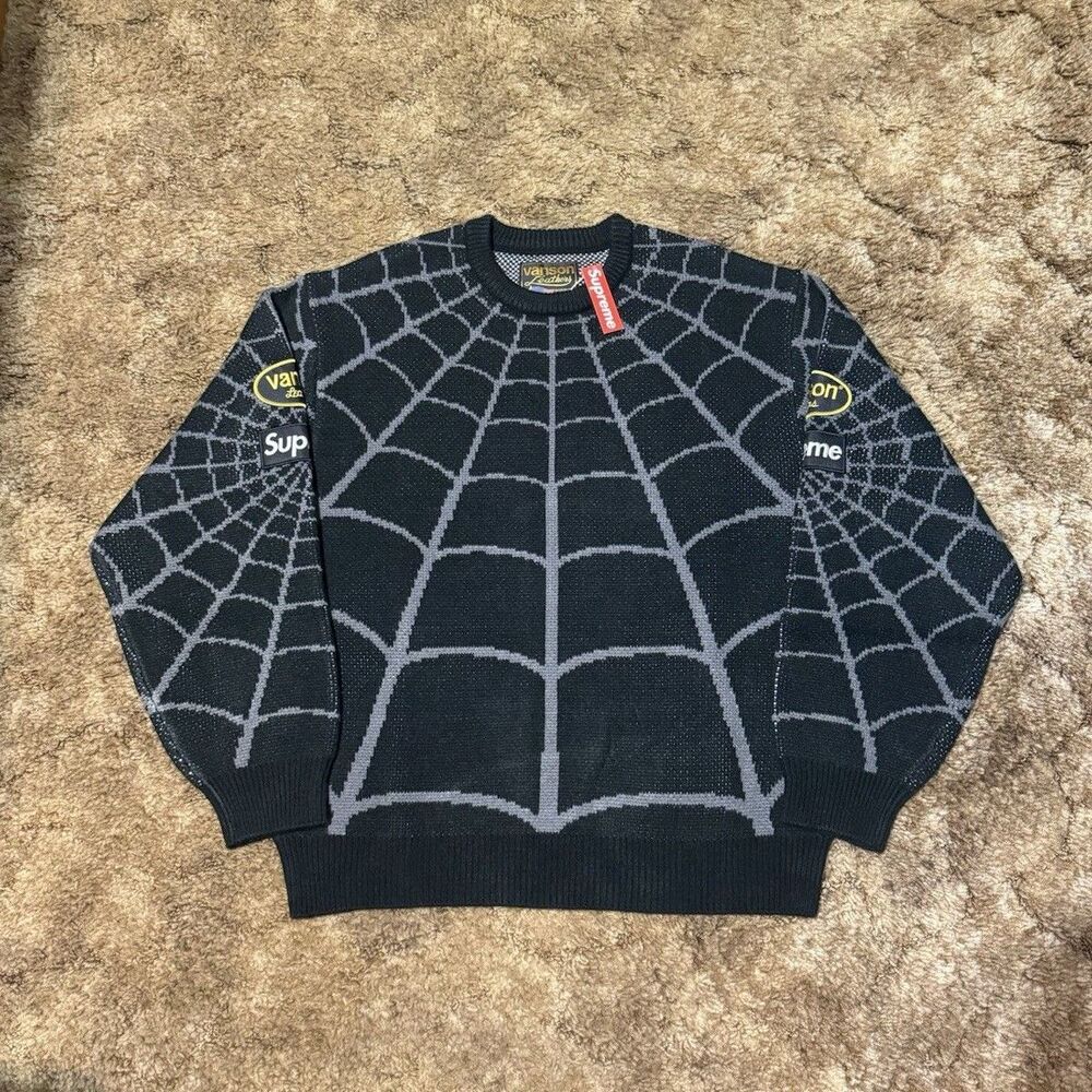 Supreme/Vanson Leathers Spider-Man Sweater Black Brand New